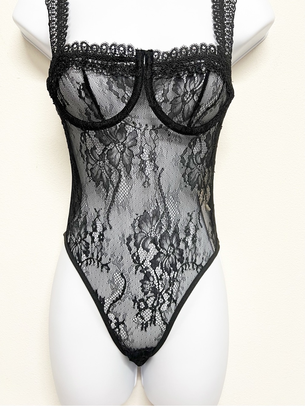 Commense Womens Black Lace Underwire Semi Sheer Lace Bustier Bodysuit Size XS - Picture 3 of 12